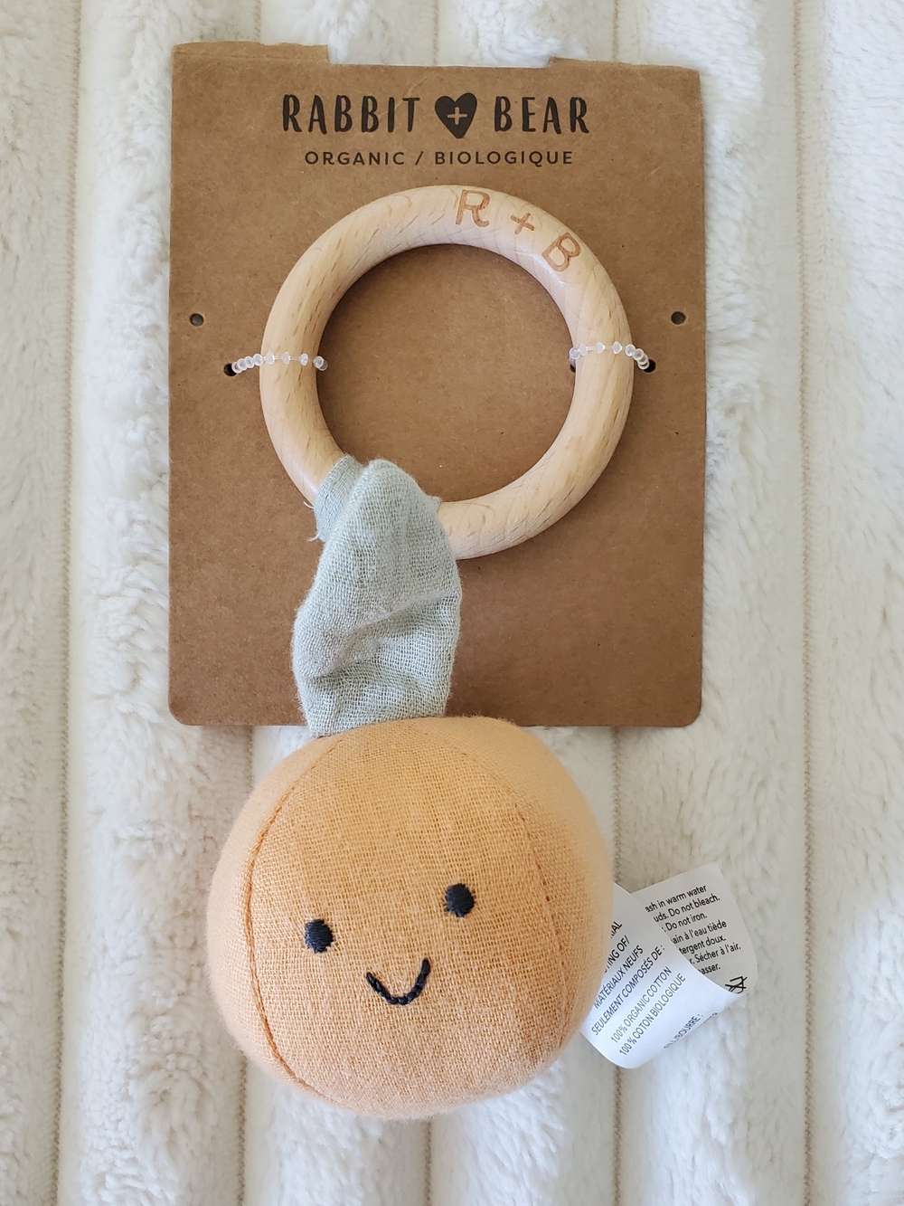 Organic Peach Baby Teether Toy - Soft Peach & Sage